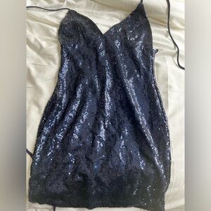 Lucy in the Sky navy sequin cross tie dress size 00